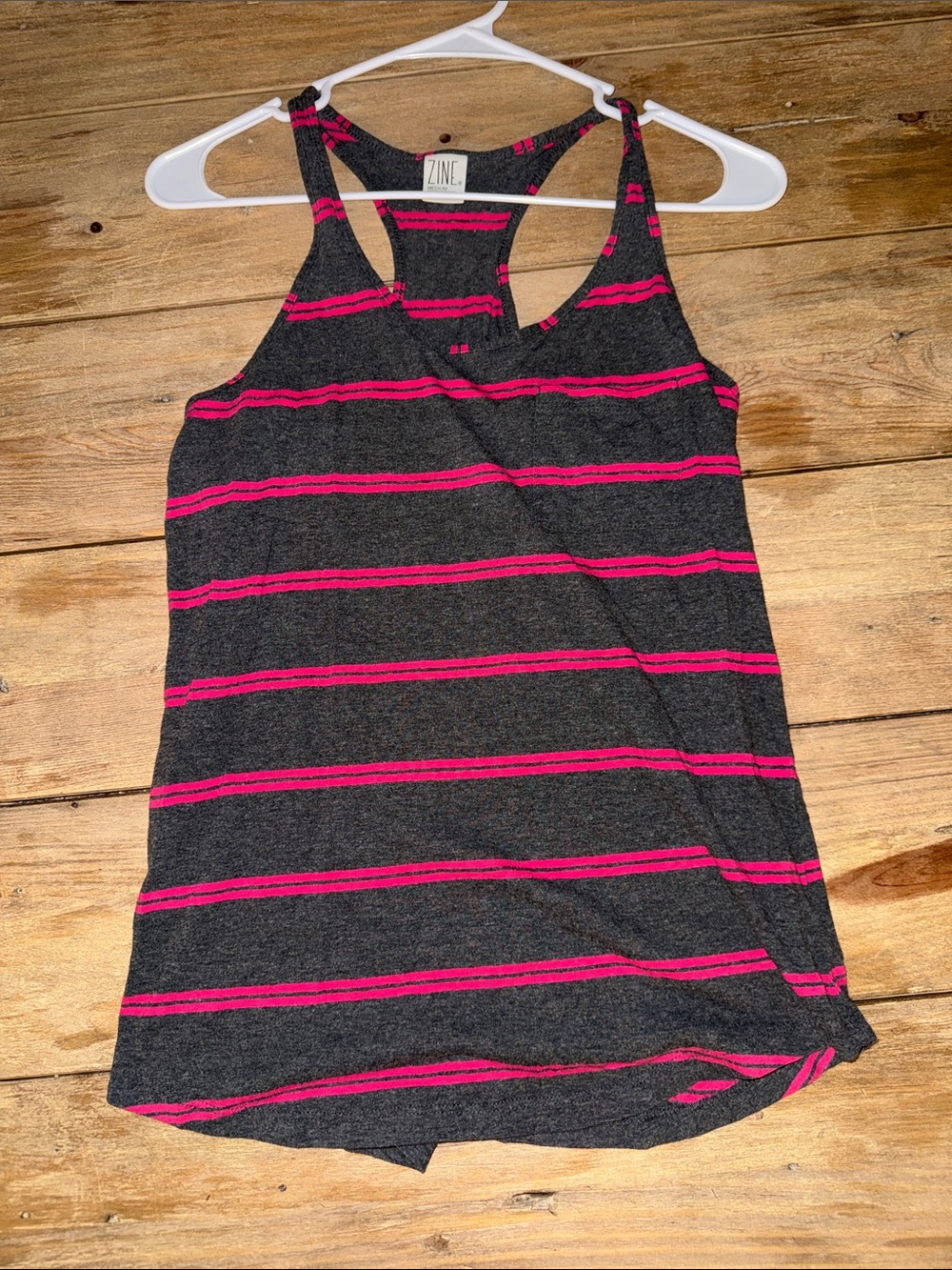Zine Gray Tank with Hot Pink Stripes